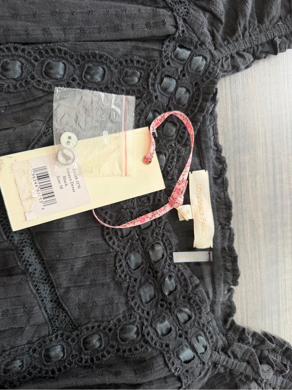 LoveShackFancy Sanaya Black Long-Sleeve Mini Dress - Picture 2 of 4